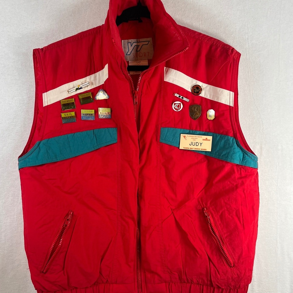 Vintage Ski Patch Vest NASTAR Racing Florida Ski Week 1992 Judy Aspen Vail L